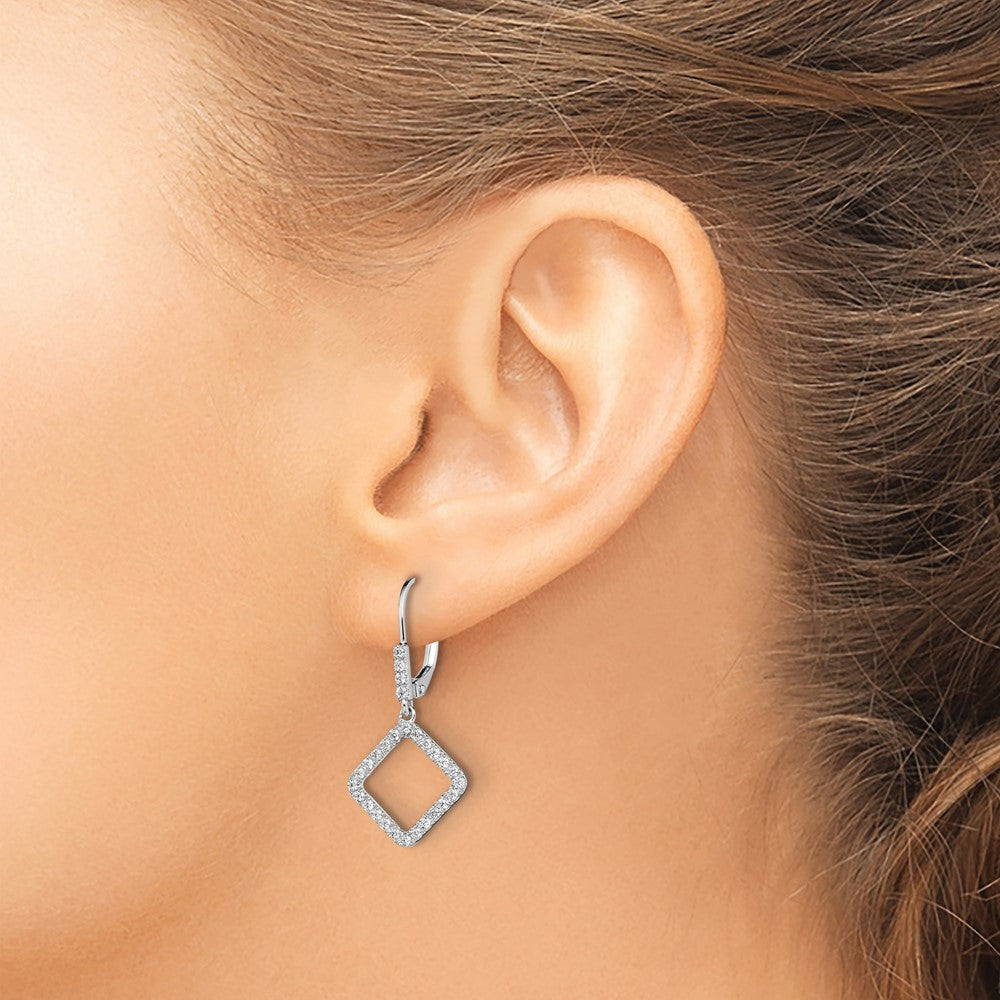 14k White Gold 1/2 carat Lab Grown Diamond VS/SI+ G+ Complete Dangle Square Leverback Earrings
