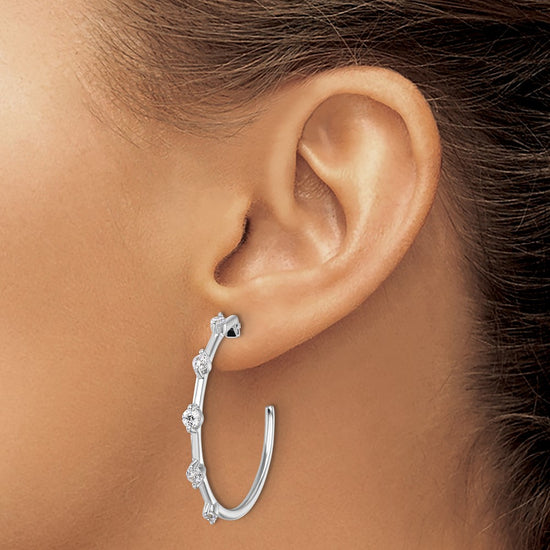 14k White Gold 3/4 carat Lab Grown Diamond VS/SI+ G+ Complete C-Hoop Post Earrings
