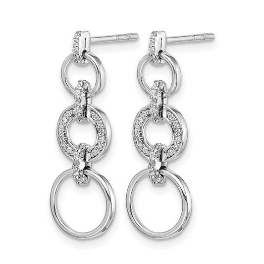 14k White Gold 1/6 carat Diamond Circles Dangle Post Earrings