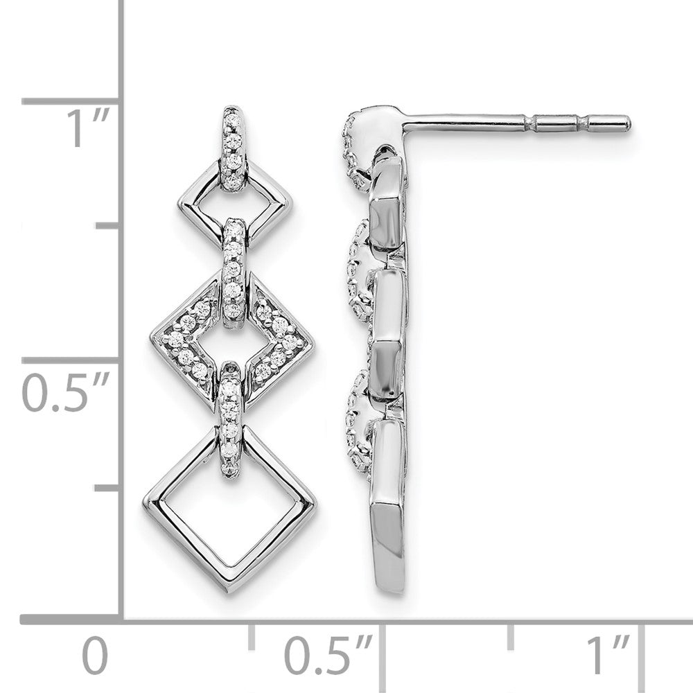 14k White Gold 1/8 carat Diamond Squares Dangle Post Earrings