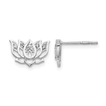 14k White Gold 1/20 carat Diamond Lotus Flower Post Earrings