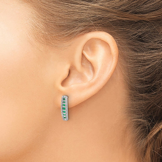 14k White Gold 1/3 carat Lab Grown Diamond VS/SI+ G+ and Created Emerald Complete Fashion Post Earrings