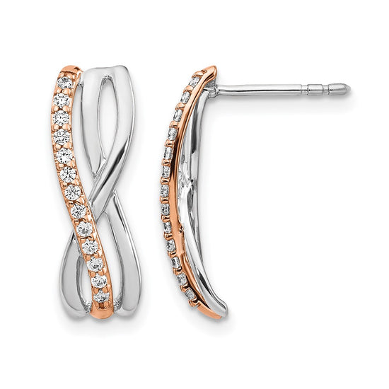 14k Rose and White Gold 1/5 carat Diamond Fancy Post Earrings