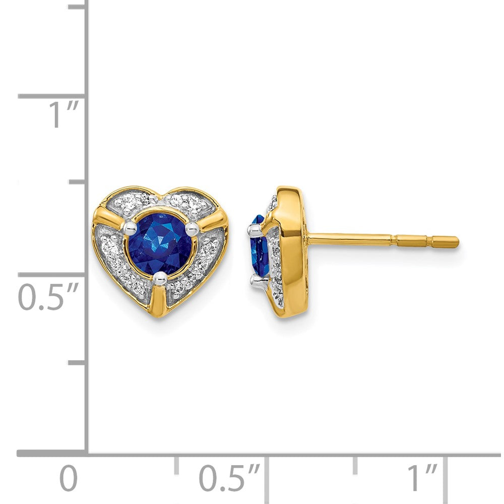 14k 4.5mm Round Sapphire and Diamond Halo Fancy Heart Post Earrings