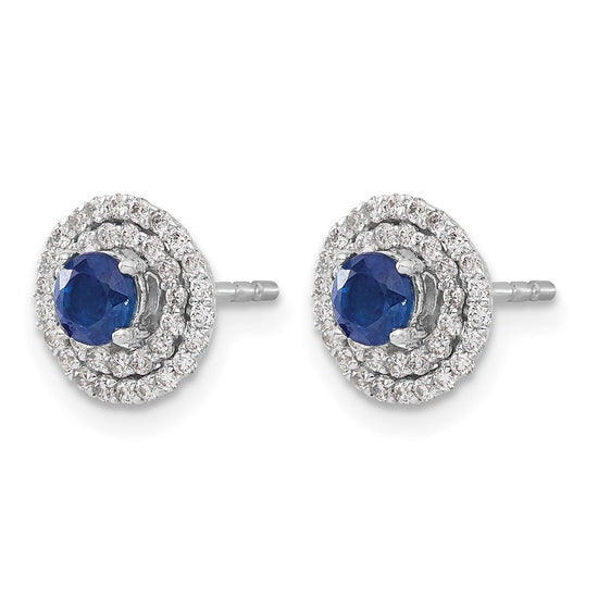 14k White Gold Double Row Diamond Halo Jackets and 4mm Sapphire Stud Earrings