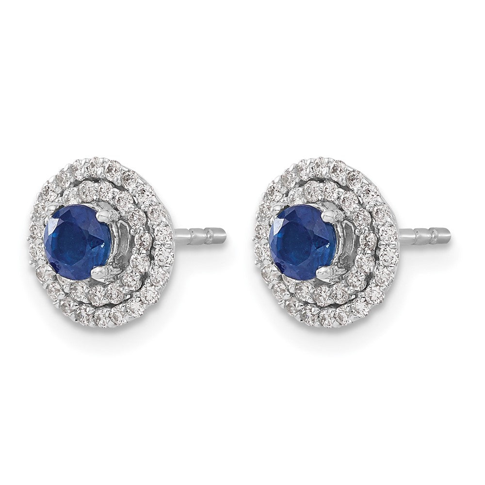 14k White Gold Double Row Diamond Halo Jackets and 4mm Sapphire Stud Earrings