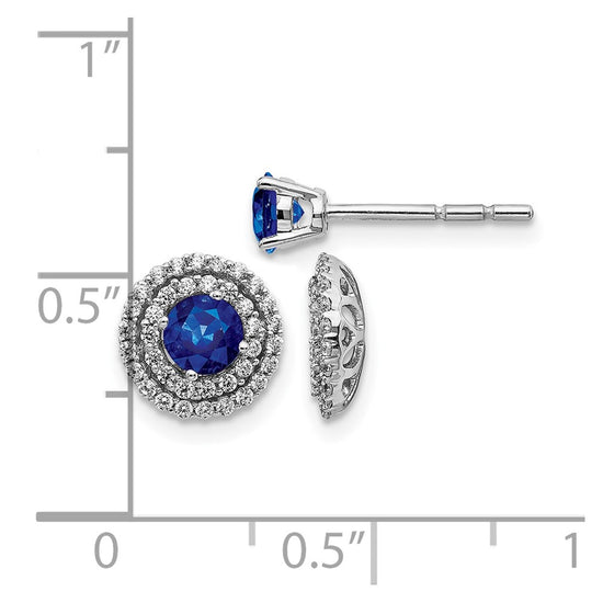 14k White Gold Double Row Diamond Halo Jackets and 4mm Sapphire Stud Earrings