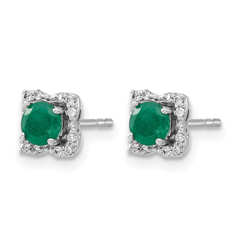 14k White Gold Diamond Square Jackets and 4mm Emerald Stud Earrings