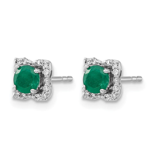 14k White Gold Diamond Square Jackets and 4mm Emerald Stud Earrings