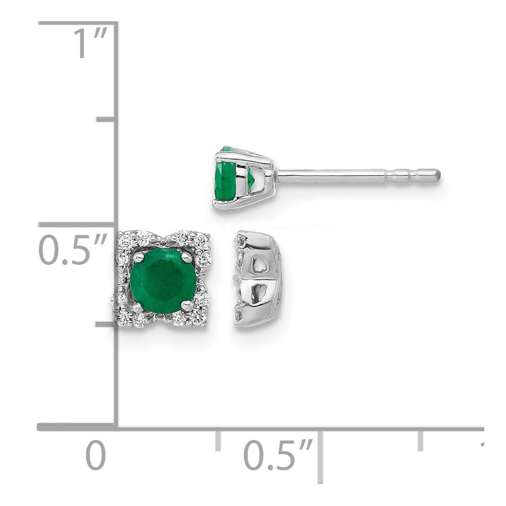 14k White Gold Diamond Square Jackets and 4mm Emerald Stud Earrings