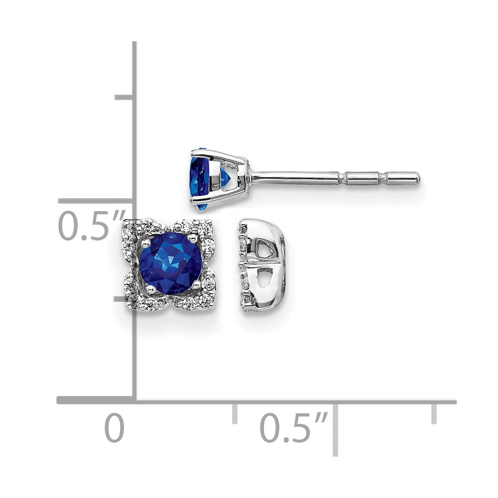 14k White Gold Diamond Square Jackets and 4mm Sapphire Stud Earrings
