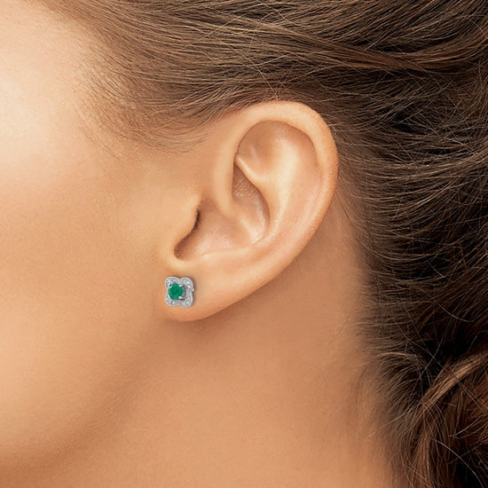 14k White Gold Diamond Square Jackets and 4mm Emerald Stud Earrings