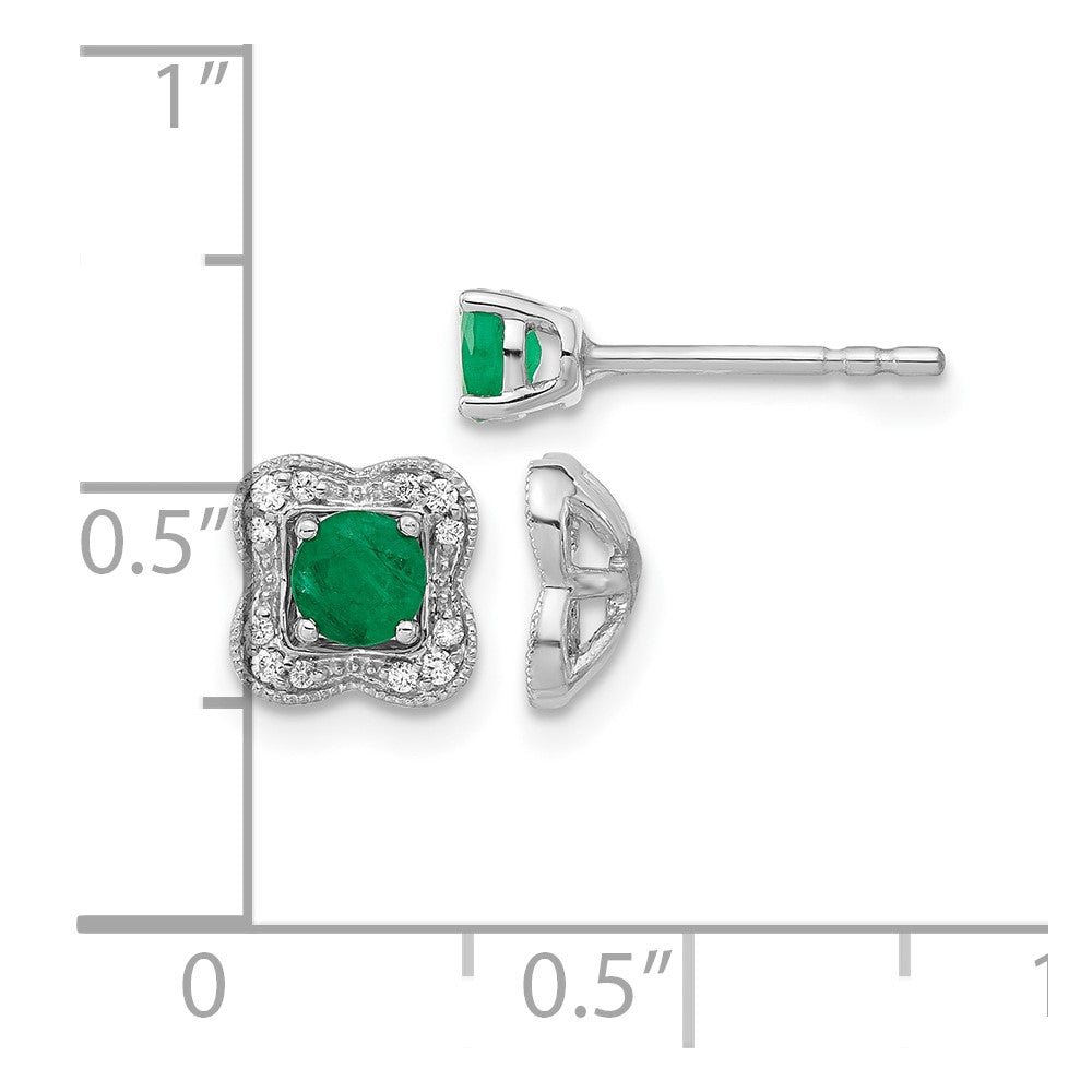 14k White Gold Diamond Square Jackets and 4mm Emerald Stud Earrings