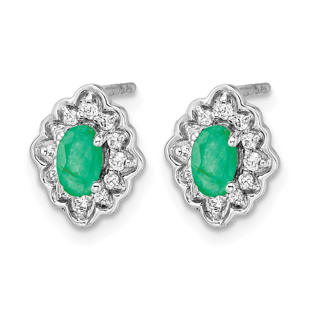 14k White Gold Diamond and Cabochon Emerald Earrings