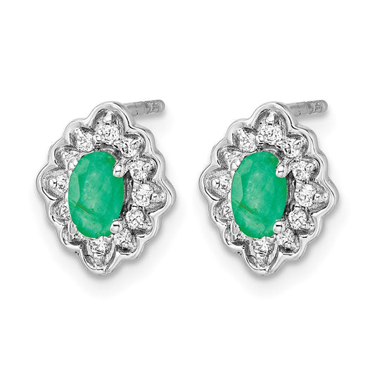 14k White Gold Diamond and Cabochon Emerald Earrings