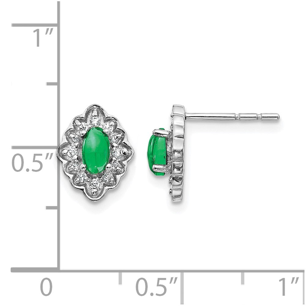 14k White Gold Diamond and Cabochon Emerald Earrings