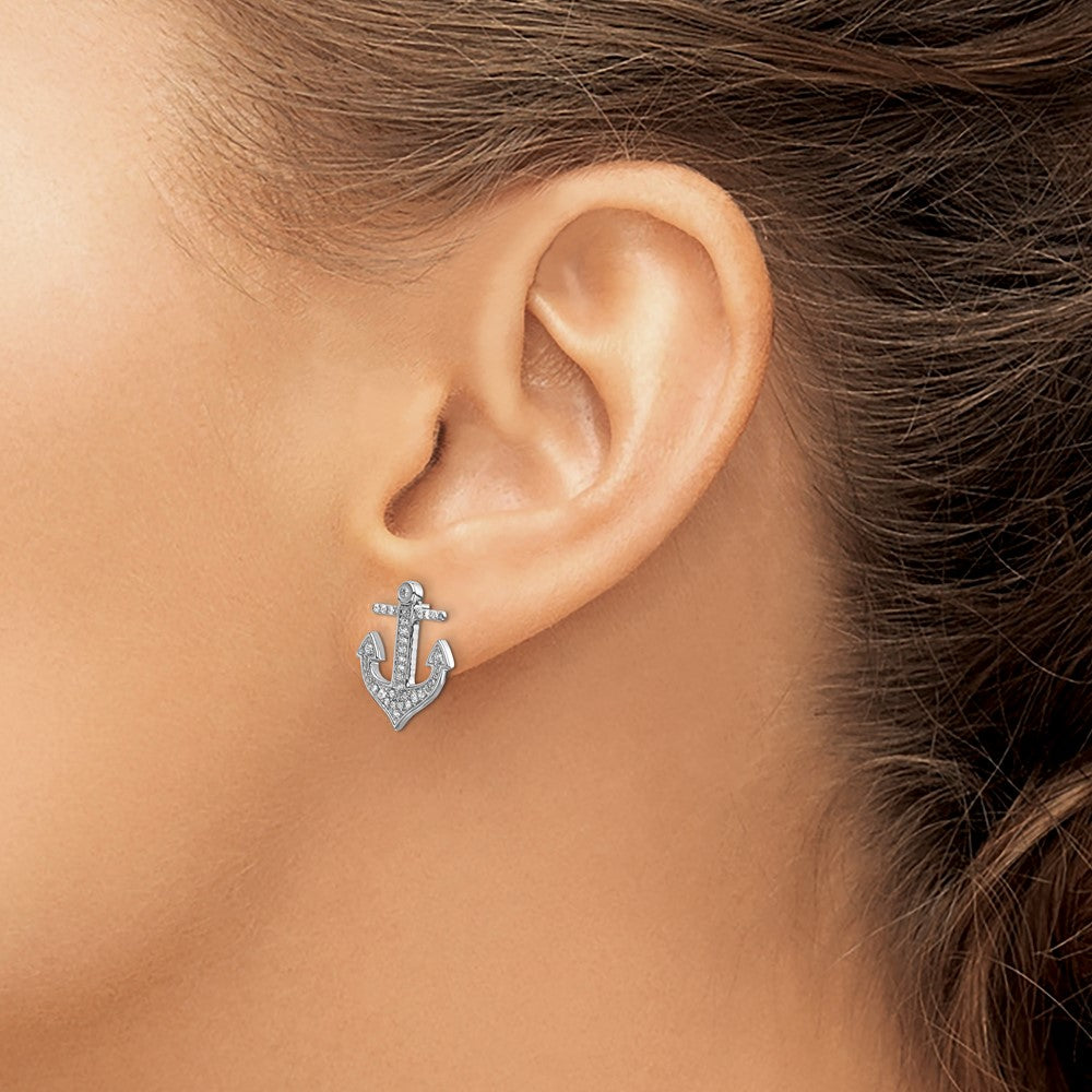 14k White Gold 1/5 carat Diamond Anchor Post Earrings