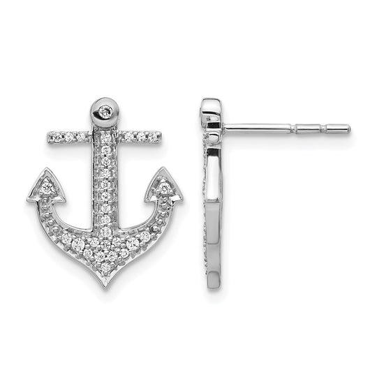 14k White Gold 1/5 carat Diamond Anchor Post Earrings