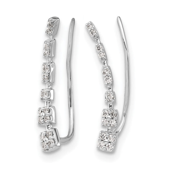 14k White Gold 1/6 carat Diamond Graduated Ear Climber Earrings