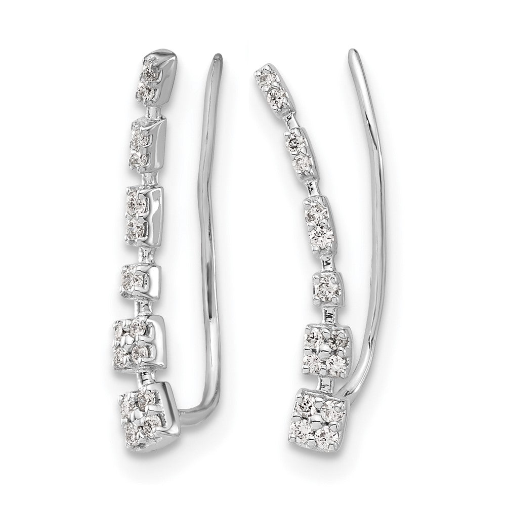 14k White Gold 1/6 carat Diamond Graduated Ear Climber Earrings