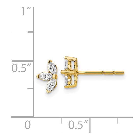14k 3-stone 1/4 carat Marquise Diamond Post Earrings