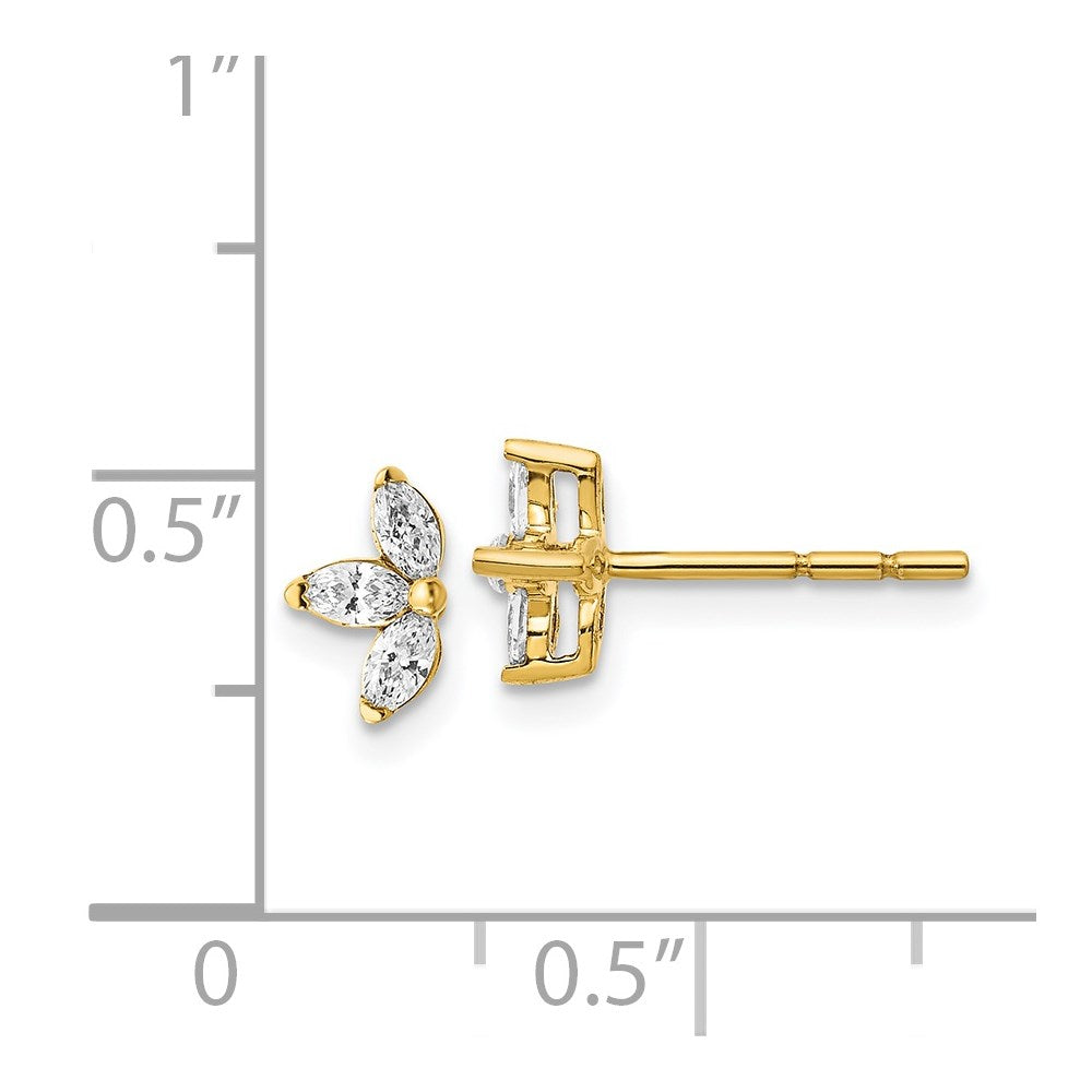 14k 3-stone 1/4 carat Marquise Diamond Post Earrings