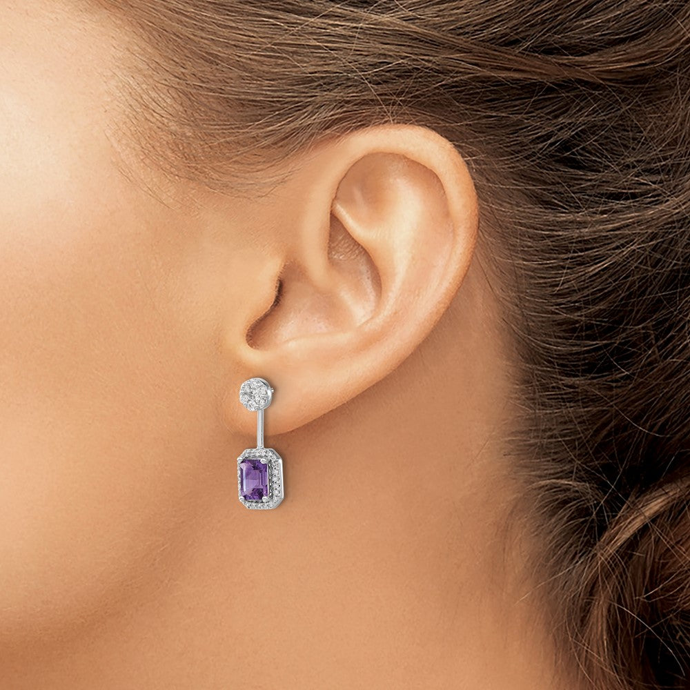 Octagon Gemstone & Diamond Front/Back Earrings