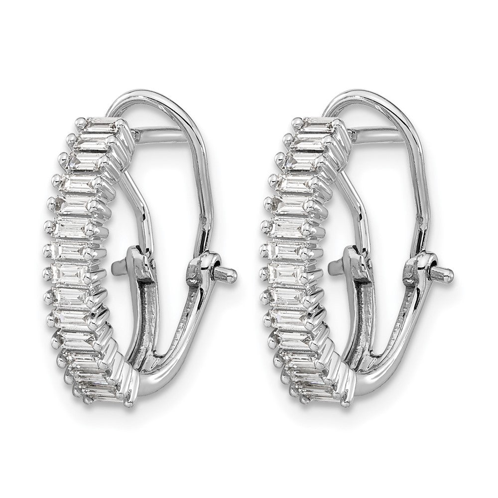 14k White Gold 1/2 carat Baguette Diamond Omega Back Hoop Earrings