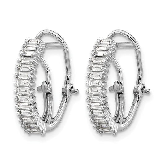 14k White Gold 1/2 carat Baguette Diamond Omega Back Hoop Earrings
