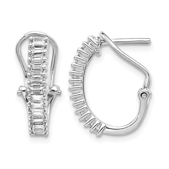 14k White Gold 1/2 carat Baguette Diamond Omega Back Hoop Earrings