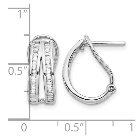 14k White Gold 2-row Baguette 1/2 carat Diamond Omega Back Hoop Earrings