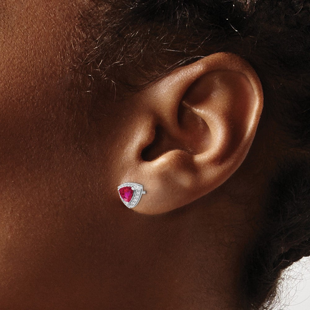 Trillion Gemstone and Diamond Halo Earrings
