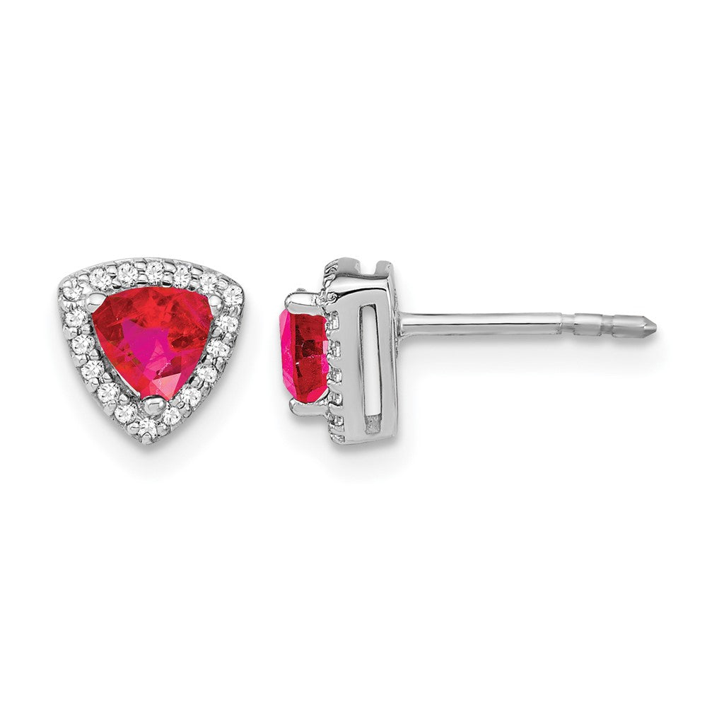 Trillion Gemstone and Diamond Halo Earrings