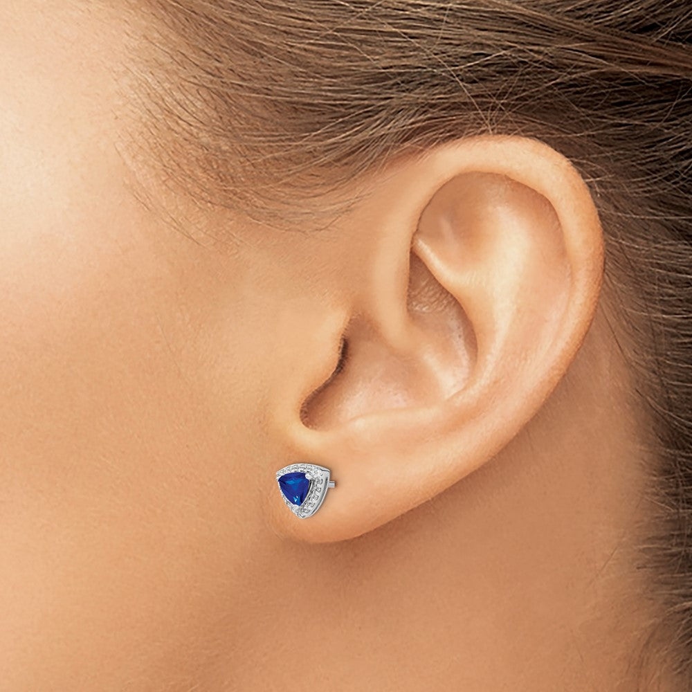 Trillion Gemstone and Diamond Halo Earrings