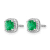 14k White Gold 5mm Cushion Emerald and Diamond Halo Post Earrings