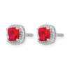 14k White Gold 5mm Cushion Ruby and Diamond Halo Post Earrings