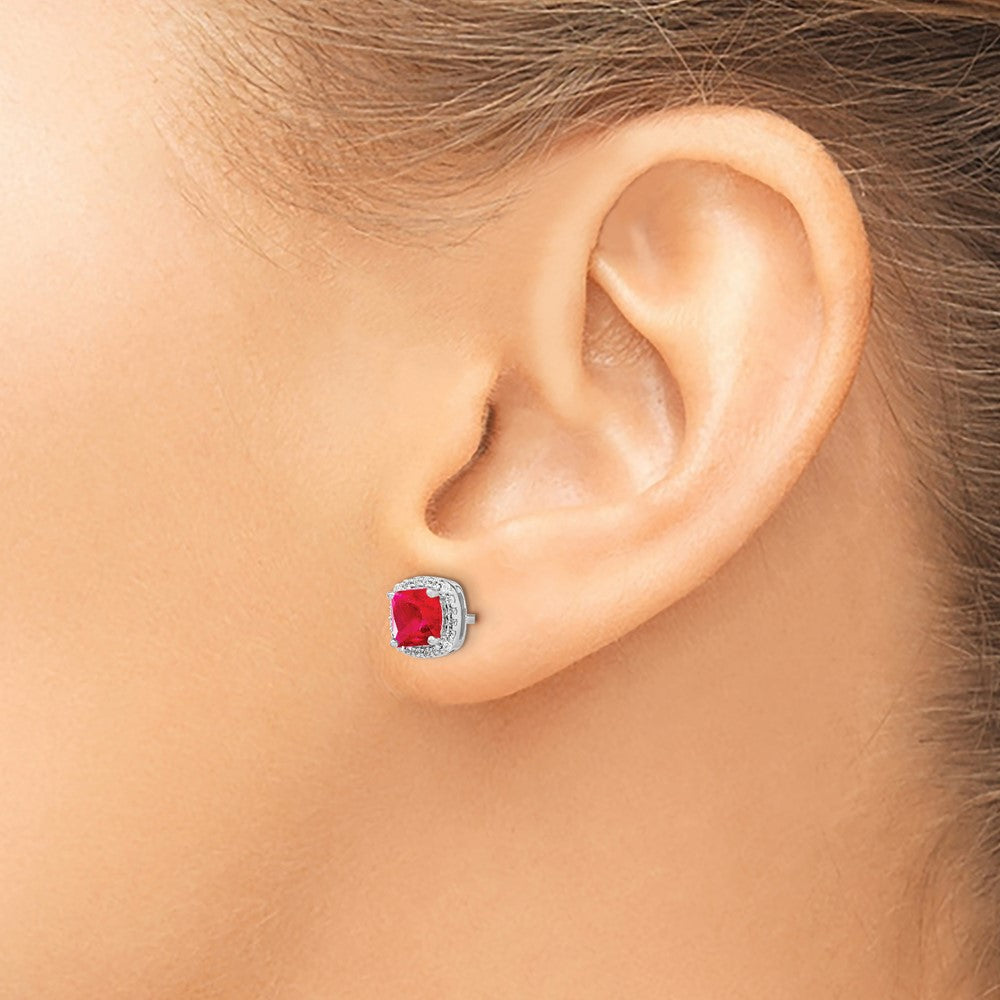 Cushion Gemstone and Diamond Halo Earrings