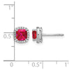 14k White Gold 5mm Cushion Ruby and Diamond Halo Post Earrings