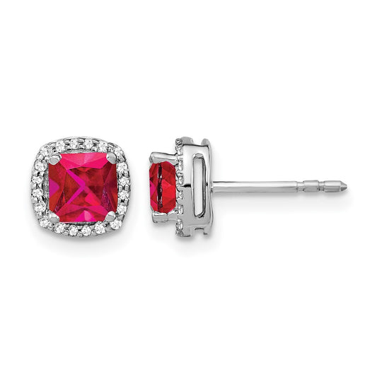 Cushion Gemstone and Diamond Halo Earrings
