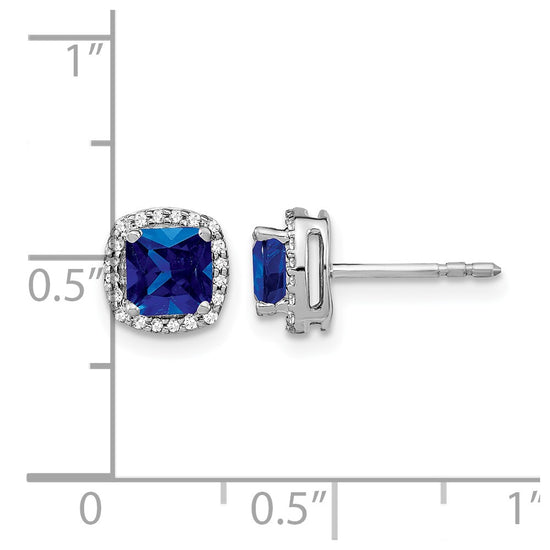 14k White Gold 5mm Cushion Sapphire and Diamond Halo Post Earrings