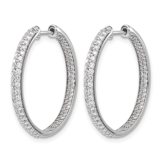 14k White Gold 2-row 1.5 carat Diamond In/Out Hinged Hoop Earrings