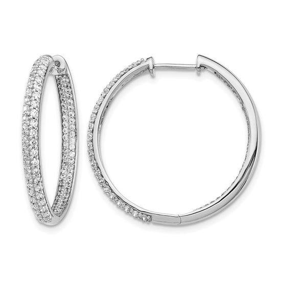 14k White Gold 2-row 1.5 carat Diamond In/Out Hinged Hoop Earrings