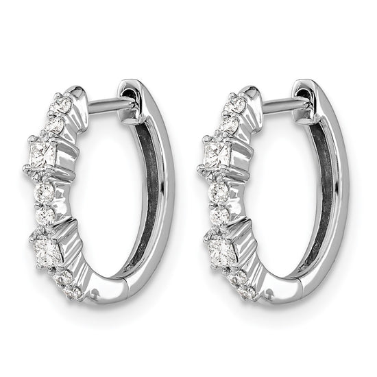 14k White Gold 1/4 carat Diamond Hinged Hoop Earrings