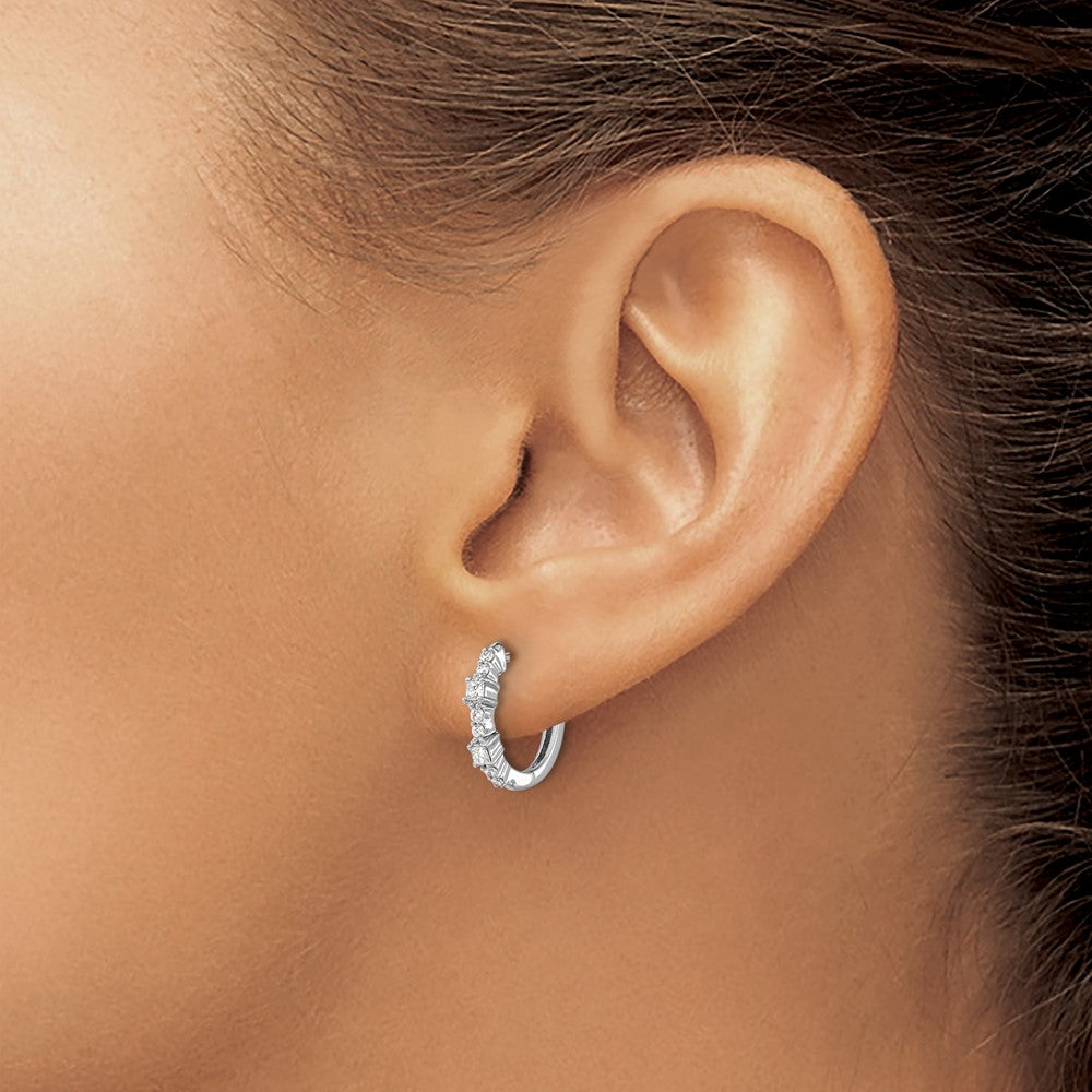 14k White Gold 1/4 carat Diamond Hinged Hoop Earrings