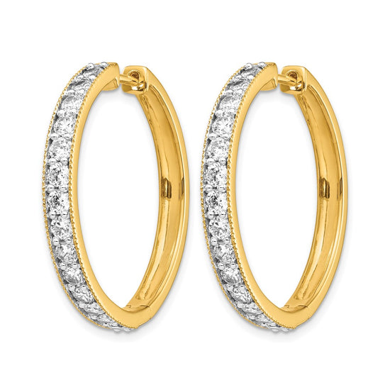 14k 2 carat Diamond Milgrain Hinged Hoop Earrings