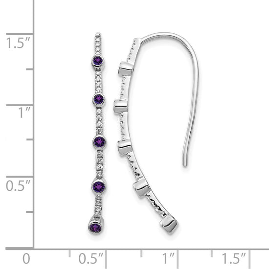 14k White Gold 1/5 carat Diamond and Round Amethyst Threader Earrings