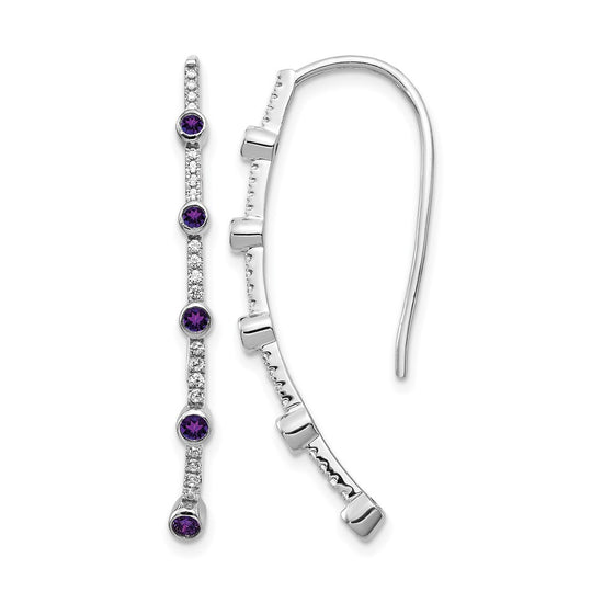 14k White Gold 1/5 carat Diamond and Round Amethyst Threader Earrings