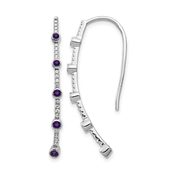 14k White Gold 1/5 carat Diamond and Round Amethyst Threader Earrings