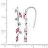 14k White Gold Diamond and Marquise Pink Sapphire Leaves Drop Wire Earrings