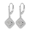 14k White Gold 1 carat Diamond Square Cluster Leverback Earrings